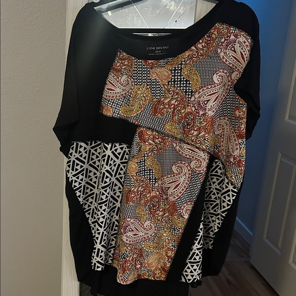 Lane Bryant Black and Paisley Patchwork Blouse - Picture 1 of 7